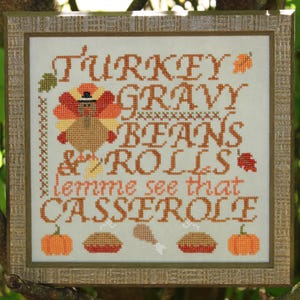 Padrão de ponto cruz em PDF "Let's Get Stuffed" | Jantar de peru de Ação de Graças | Folhas de outono | Download instantâneo