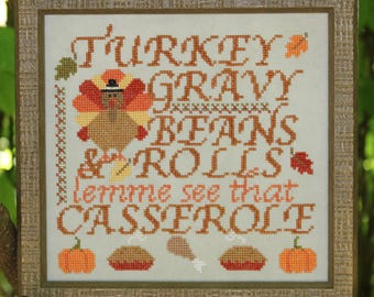 Let’s Get Stuffed Cross Stitch PDF Pattern | Thanksgiving Turkey Dinner | Fall Leaves | Instant Download