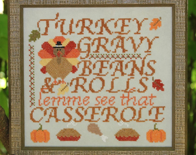 Let’s Get Stuffed Cross Stitch PDF Pattern | Thanksgiving Turkey Dinner | Fall Leaves | Instant Download
