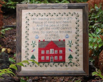 Peace of Mind PAPER Cross Stitch Pattern | Inspirational Sampler Cross Stitch | Faith Quote Sampler | Primitive House Sampler | Cross Stitch