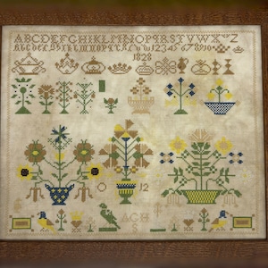 Flowers & Crowns - a reproduction sampler PDF cross stitch chart