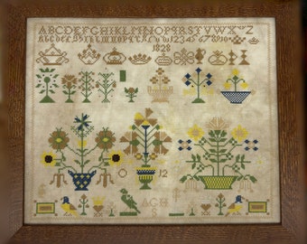 Flowers & Crowns - a reproduction sampler PDF cross stitch chart