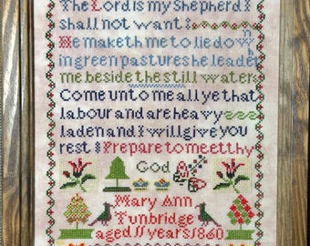 Mary Ann Tunbridge 1860 Sampler | Reproduction Cross Stitch PDF | The Lord is My Shepherd |