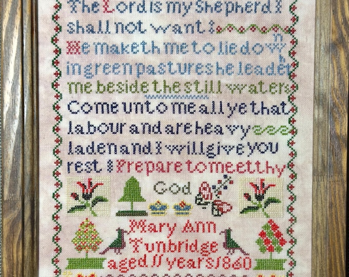 Mary Ann Tunbridge 1860 Sampler | Reproduction Cross Stitch PDF | The Lord is My Shepherd |