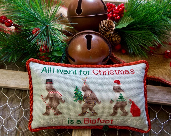 All I Want for Christmas PDF Cross Stitch Pattern | Bigfoot Christmas Pattern | Holiday Cross Stitch | SamBrie Stitches