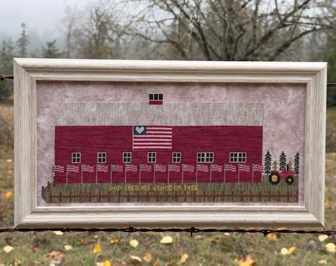 Old Glory Barn Cross Stitch Pattern | Patriotic Barn Americana Cross Stitch Chart | Rustic Farmhouse Landscape | Country Barn Scene | PDF