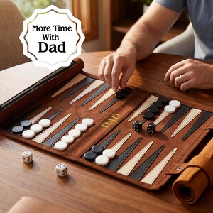 Personalized Backgammon Set for Dad, Backgammon board, Father’s Day Companion Gift from Kids, Custom Vegan Leather Classic Board Game Set