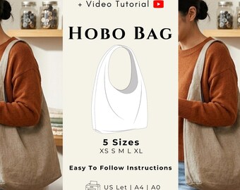 Patron de couture PDF pour sac hobo | Sac cabas souple et sac bandoulière facile à réaliser | 5 tailles XS à XL | Projet de couture pour débutants