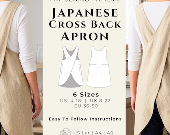 Crossback Apron Pattern PDF | Easy Japanese Apron Sewing Pattern for Beginners (Instant Download)