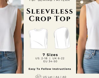 Crop Top Pattern (PDF Sewing Pattern) | Easy Womens Crop Top Sewing Pattern | Beginner Friendly Printable Cropped Top Pattern PDF
