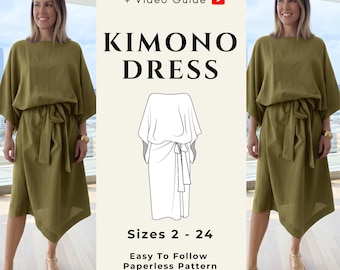 Kimono Dress Pattern  - Easy Beginner Friendly Japanese Dress Sewing Pattern (Paperless PDF)