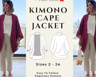 Kimono Jacket Sewing Pattern - Easy Cape Jacket Patterns for Women (Beginner Friendly Paperless PDF)