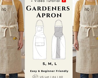 Easy Garden Apron Pattern PDF: Gardening Apron Sewing Pattern with Pockets (Beginner Friendly)