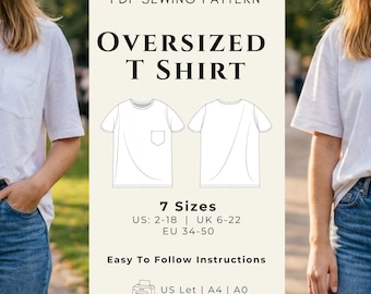 Oversized T Shirt Pattern (PDF Sewing Pattern) | Oversize T Shirt Sewing Pattern Beginner | Printable Oversized Tee Shirt Pattern PDF XS-3XL