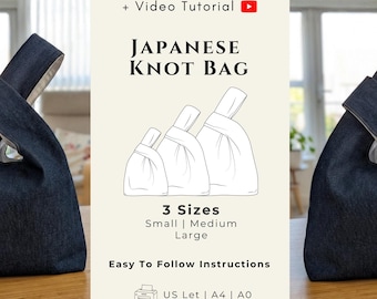 Knot Bag Pattern (PDF Sewing Pattern) | Easy Beginner Japanese Knot Bag Sewing Pattern | Printable Bag Pattern | 3 Sizes