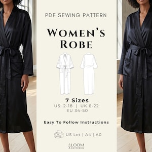 Morgenmantel Schnittmuster PDF | Damen Robe Schnittmuster XS-3XL | Modernes Loungewear-Muster mit Taschen | Bademantel Schnittmuster
