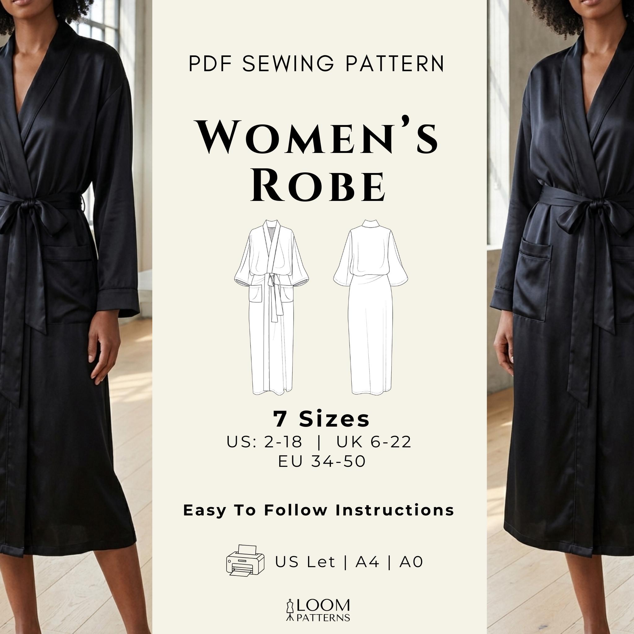 ladies dressing gown sewing patterns Pattern PDF | Women's Robe Pattern XS-3XL | Modern Loungewear Pattern with Pockets free robe pattern pdf