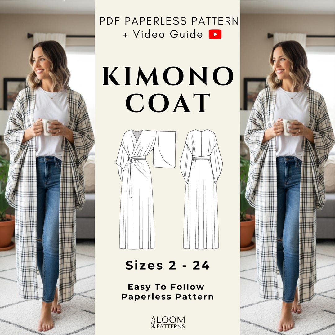 Beginner Coat Sewing Pattern - Easy PDF Kimono Coat Pattern for Women ...