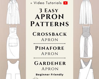 Lot de 3 patrons de tabliers à coudre : tablier croisé, tablier tablier et tablier de jardin (PDF facile à utiliser, idéal pour les débutants)