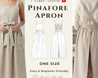 Pinafore Apron Sewing Pattern PDF: Easy Apron Pattern with Pockets (Beginner Friendly)