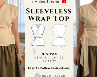 Sleeveless Top Pattern (PDF Sewing Pattern) Women Sleeveless Wrap Top | Beginner| Printable Blouse Pattern XXS-3XL