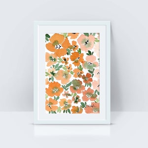 Watercolor Flowers Original Painting, watercolor floral art, original art small, orange flowers art, boho home decor, peach wall art, 5x7 image 4