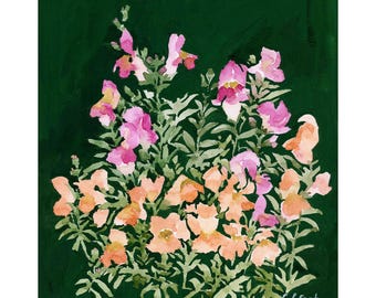 Snapdragons Original Watercolor Painting: Dark Botanical Floral Folk Art (8x10)