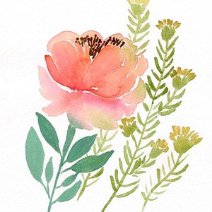 Wildflower Original Watercolor Painting, spring floral art, peach peonies, original art, living room wall art, boho flowers wall art, 8x10