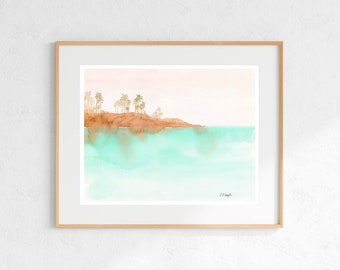 Original Watercolor Beach Landscape, coastal home decor, tropical chic art, beach house décor, watercolor art original, ocean beach painting