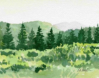 Utah Mountain Landscape: Small Original Watercolor Painting, 5x7 Cabin Decor