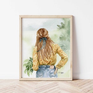 Watercolor Girl with Ferns Art Print, watercolor figure painting, watercolor print, girls room decor, fashion illustration, boho wall art