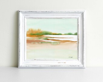 Golden Yellow and Green Abstract Watercolor Landscape: original painting