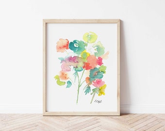 Abstract Watercolor Flowers Print, Bright Wall Art, floral home décor, modern floral art, watercolor art print, color floral print