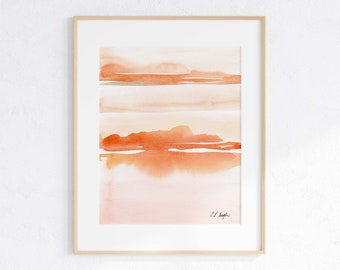 Abstract Wall Art Print: Minimalist Orange Landscape Watercolor Painting