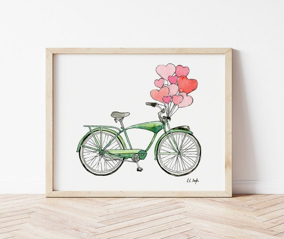 Watercolor Bike Illustration Art Print 8x10 | Etsy
