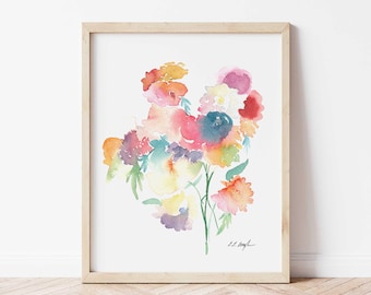 Floral Watercolor Giclée Print: Abstract Flowers Bouquet