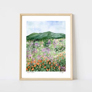 Green Wildflower Meadow and Mountain Landscape: Fine Art Print