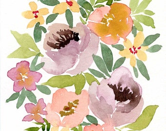 Mini Floral Watercolor Painting, 5x7, original watercolor art, spring flowers painting
