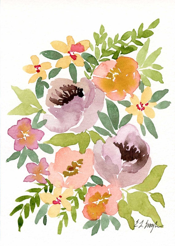 Mini Floral Watercolor Painting 5x7 original watercolor art Etsy