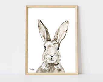 Bunny Rabbit Giclee Print: folk art watercolor animal painting