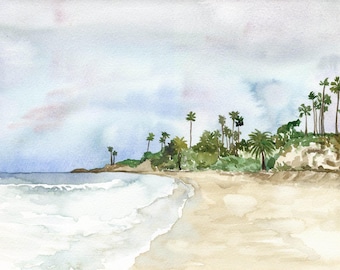 California Beach Watercolor Landscape: Original Painting