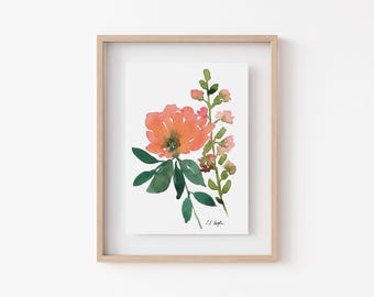 Watercolor Peony Art Print: Peach Floral Fine Art