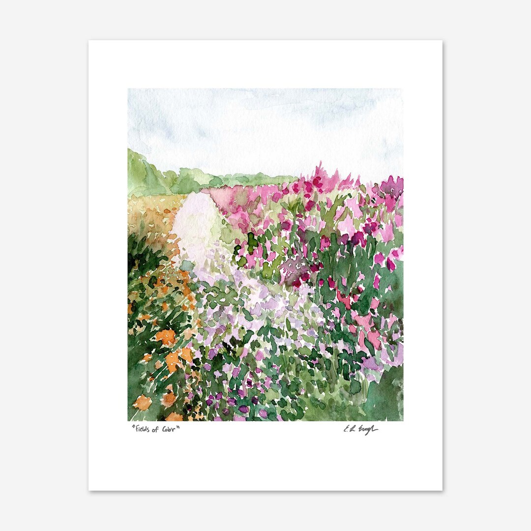 Fields of Color Watercolor Art Print Vertical Landscape - Etsy