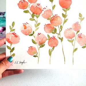 original peach flowers watercolor painting, floral artwork, spring home décor, watercolor art, modern floral wall décor, cottagecore floral Bild 5