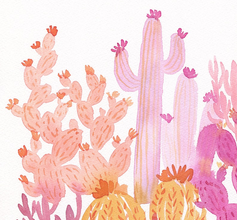 Pink Cactus Watercolor Painting, Original Watercolor Art, 12x16, desert landscape, plant lover gift, cactus garden art, pink home decor image 3