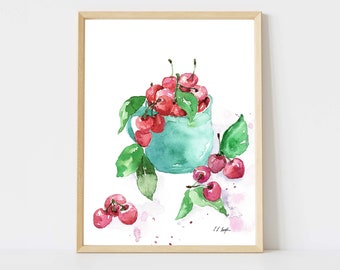 Cherries Giclée Art Print: Watercolor Food Still Life