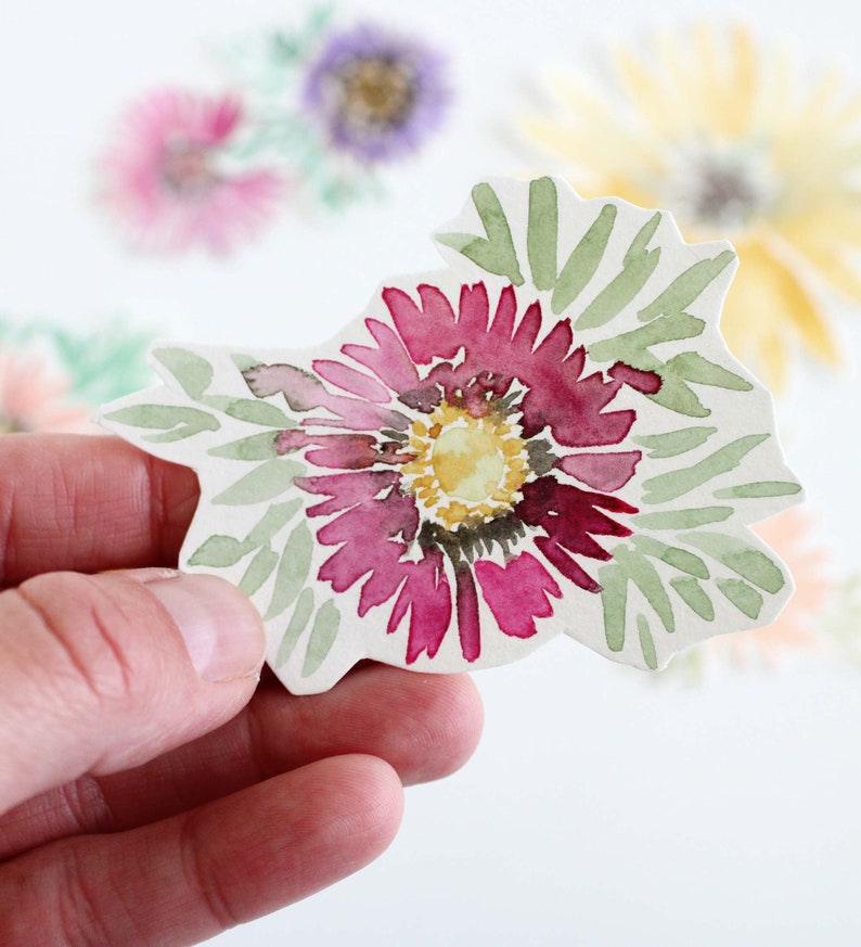 Watercolor Flowers Cut Outs, collage art kit, hand painted watercolor pieces, daisies, sunflowers, card making journal supplies, 8 pieces image 4
