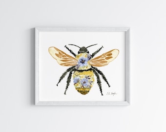 Golden Honey Bee Watercolor Art Print
