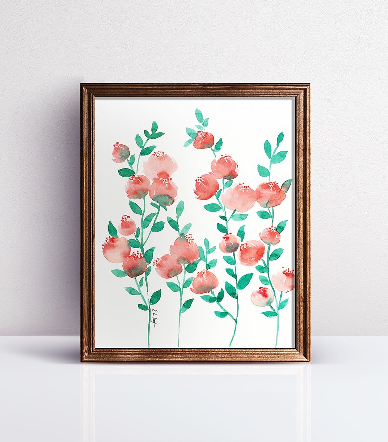 Coral Watercolor Flowers Painting Original Artwork 11x14 Etsy