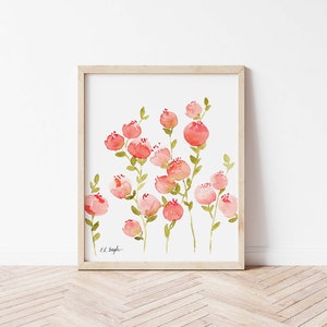 original peach flowers watercolor painting, floral artwork, spring home décor, watercolor art, modern floral wall décor, cottagecore floral Bild 1
